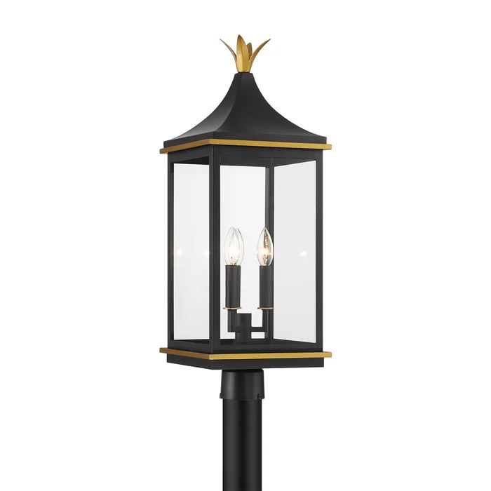 simpson 3 light matte black + textured gold outdoor post