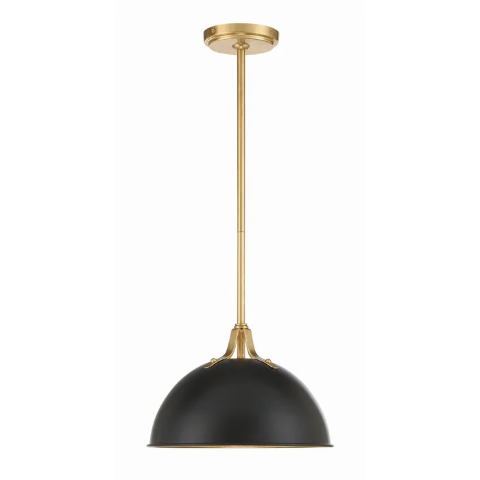 Soto 1 Light Matte Black + Antique Gold Mini Pendant 12″W x 8″H x 12″D