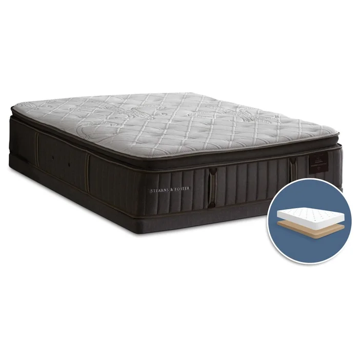 Stearns & Foster Princedale Medium Pillow-Top Low-Profile Full Mattress Set|Ensemble semi-ferme plateau-coussin profil bas Princedale Stearns & Foster pour lit double