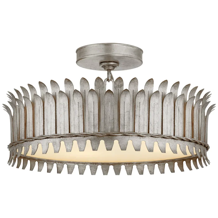 Suzanne Kasler Leslie 16″ Semi-Flush in Burnished Silver Leaf with Frosted Glass Ceiling Light W16″ x H8.75″