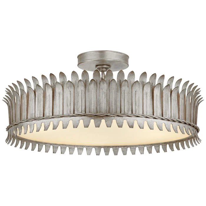 Suzanne Kasler Leslie 21″ Semi-Flush in Burnished Silver Leaf with Frosted Glass Ceiling Light W20.75″ x H8.75″