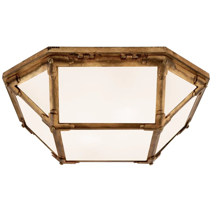 Suzanne Kasler Morris Flush Mount in Gilded Iron with White Glass Ceiling Light W15.5″ x H5″