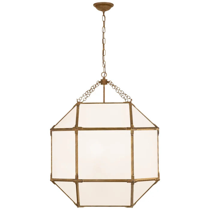 Suzanne Kasler Morris Large Lantern in Gilded Iron with White Glass Ceiling Light W23.25″ x H30.25″