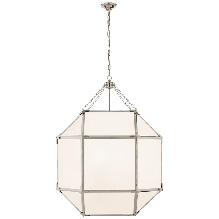 Suzanne Kasler Morris Large Lantern in Polished Nickel with White Glass Ceiling Light W23.25″ x H30.25″