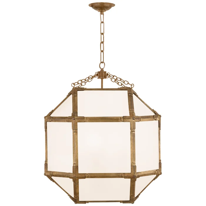 Suzanne Kasler Morris Medium Lantern in Gilded Iron with White Glass Ceiling Light W18.5″ x H26″