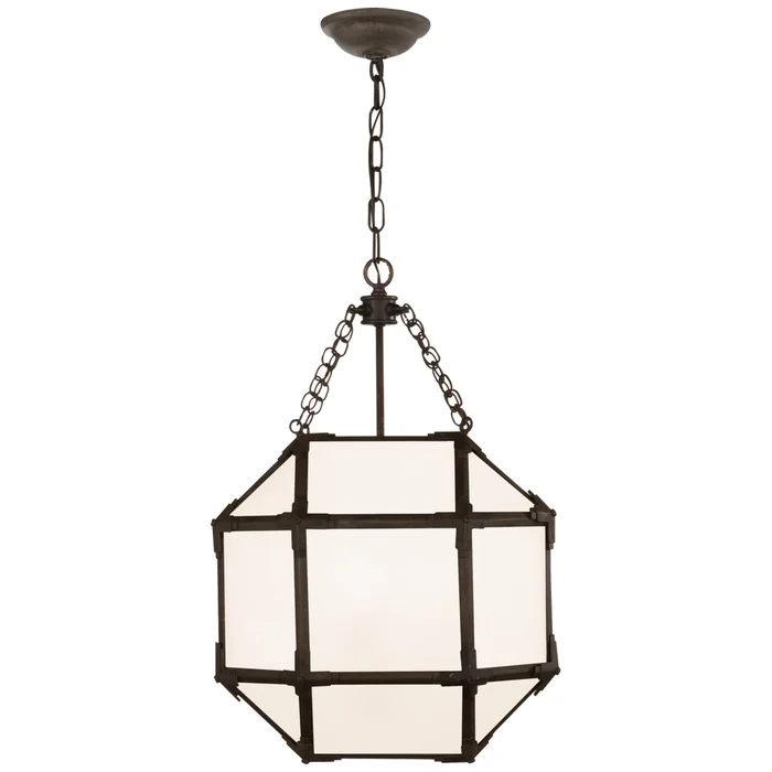 Suzanne Kasler Morris Small Lantern in Antique Zinc with White Glass Ceiling Light W13.5″ x H21.5″