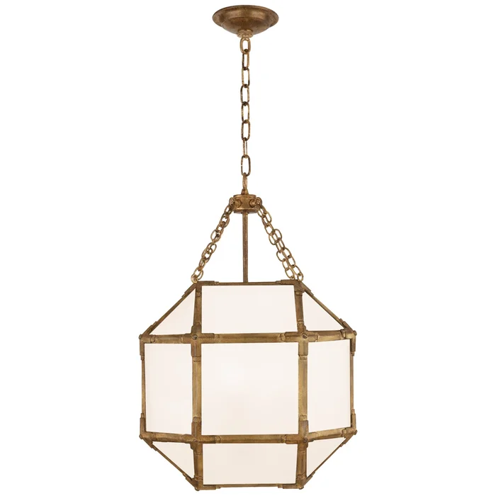 Suzanne Kasler Morris Small Lantern in Gilded Iron with White Glass Ceiling Light W13.5″ x H21.5″