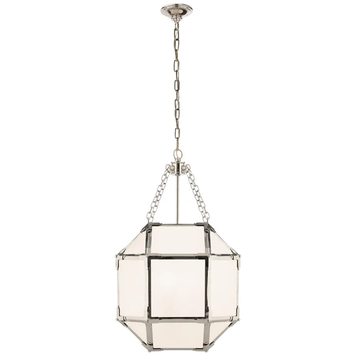 Suzanne Kasler Morris Small Lantern in Polished Nickel with White Glass Ceiling Light W13.5″ x H21.5″