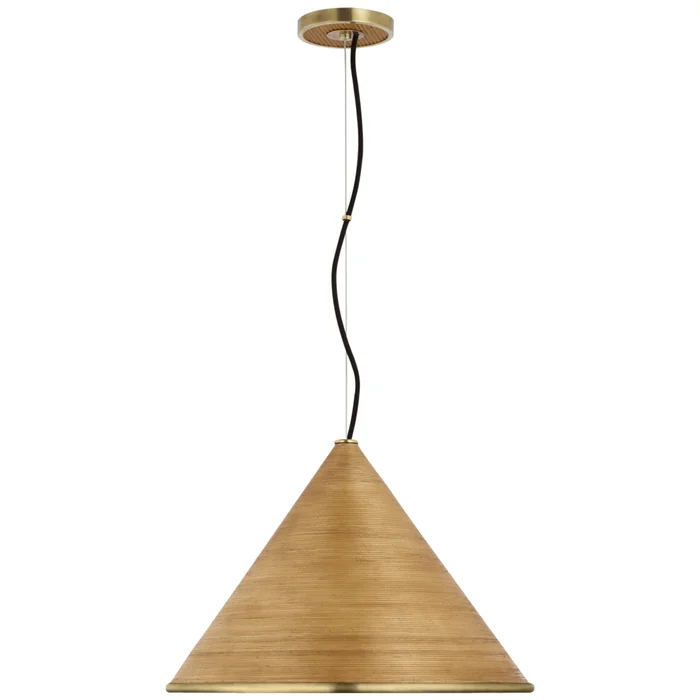 Suzanne Kasler Reine Large Pendant in Hand-Rubbed Antique Brass with Dark Rattan Ceiling Light W18.75″