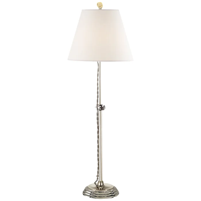 Suzanne Kasler Wyatt Accent Lamp in Polished Nickel with Linen Shade Table Lamp W9″ x H20.5″ – 30″