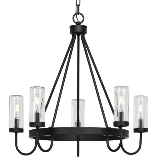 Swansea Collection Four-Light 24” Matte Black Transitional Round Outdoor Chandelier with Clear G (149|P550130-31M)
