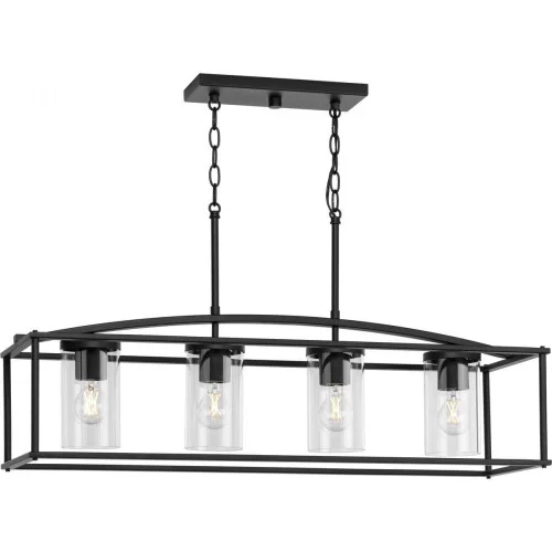 Swansea Collection Four-Light Three 6” Matte Black Transitional Outdoor Chandelier with Clear Gl (149|P550129-31M)