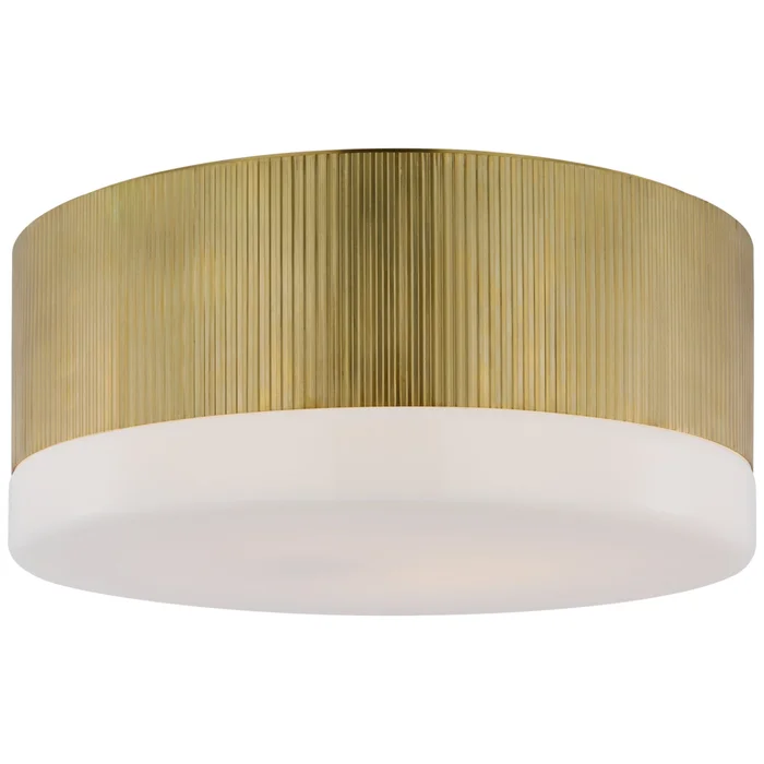 Thomas O’Brien Ace 17″ Flush Mount in Hand-Rubbed Antique Brass with White Glass Ceiling Light W17″ x H7.75″