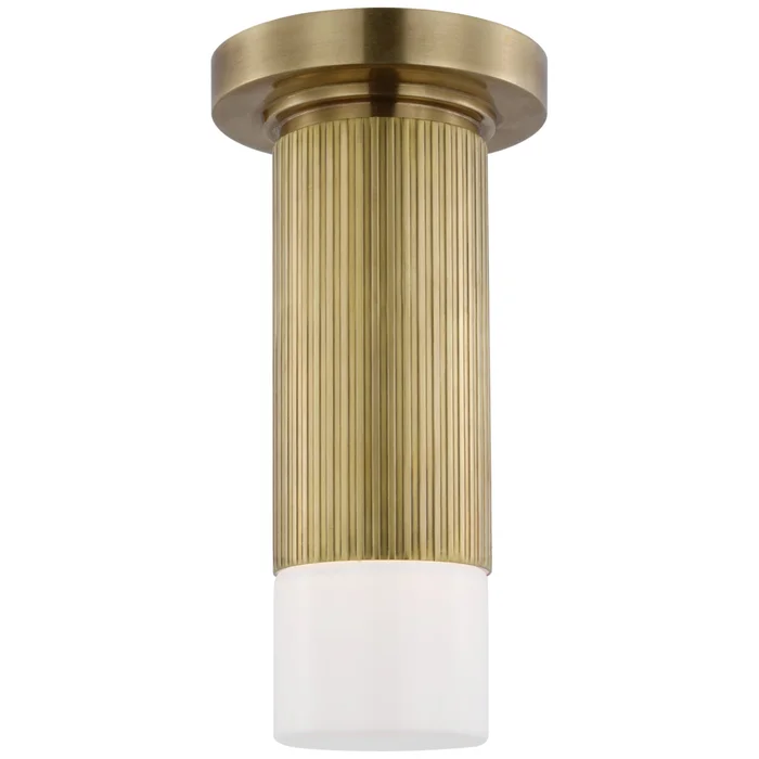 Thomas O’Brien Ace Mini Monopoint Flush Mount in Hand-Rubbed Antique Brass with White Glass Ceiling Light W3.25″ x H10.75″