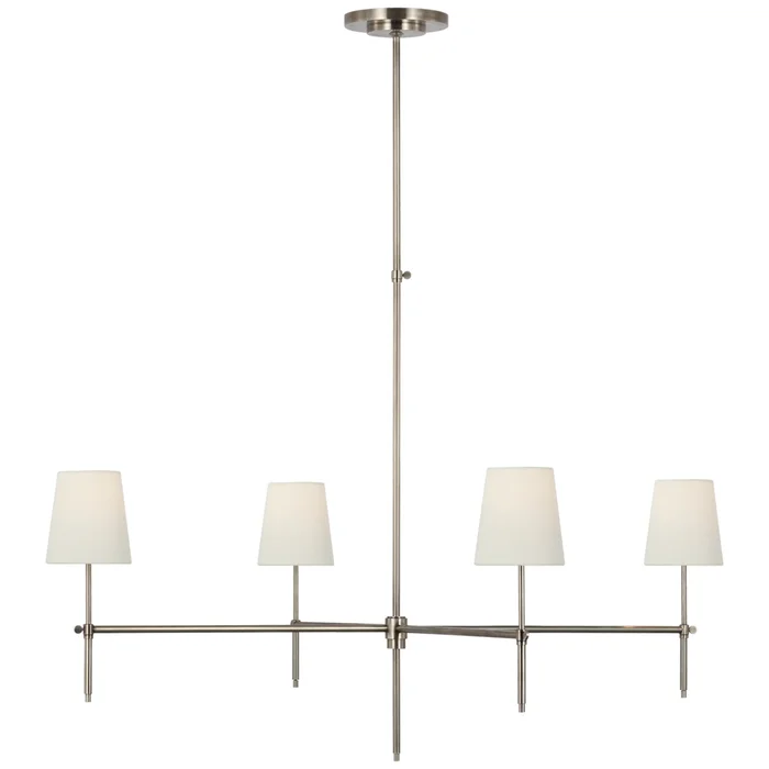 Thomas O’Brien Bryant Extra Large Chandelier in Antique Nickel with Linen Shades Ceiling Light W48″