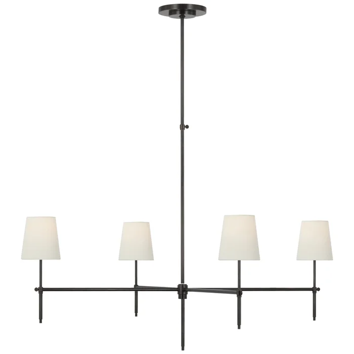 Thomas O’Brien Bryant Extra Large Chandelier in Bronze with Linen Shades Ceiling Light W48″