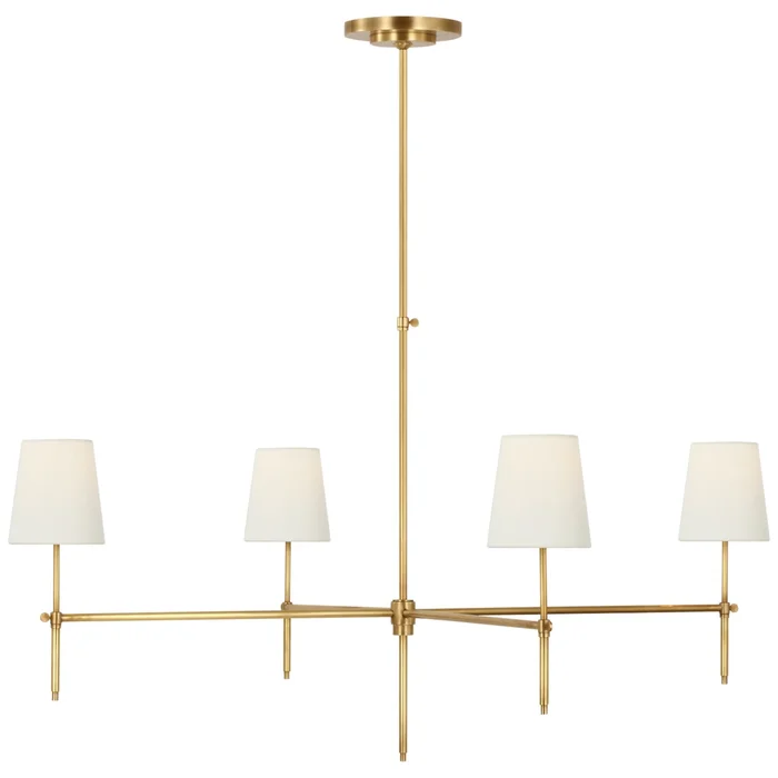Thomas O’Brien Bryant Extra Large Chandelier in Hand-Rubbed Antique Brass with Linen Shades Ceiling Light W48″