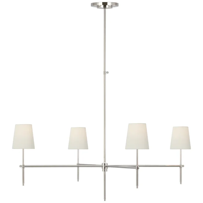 Thomas O’Brien Bryant Extra Large Chandelier in Polished Nickel with Linen Shades Ceiling Light W48″