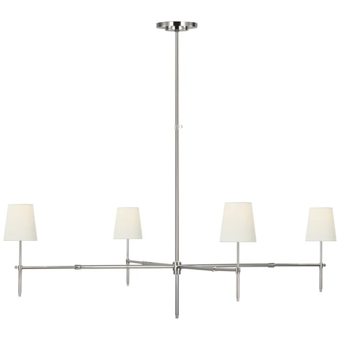 Thomas O’Brien Bryant Grande Chandelier in Polished Nickel with Linen Shades Ceiling Light W60″