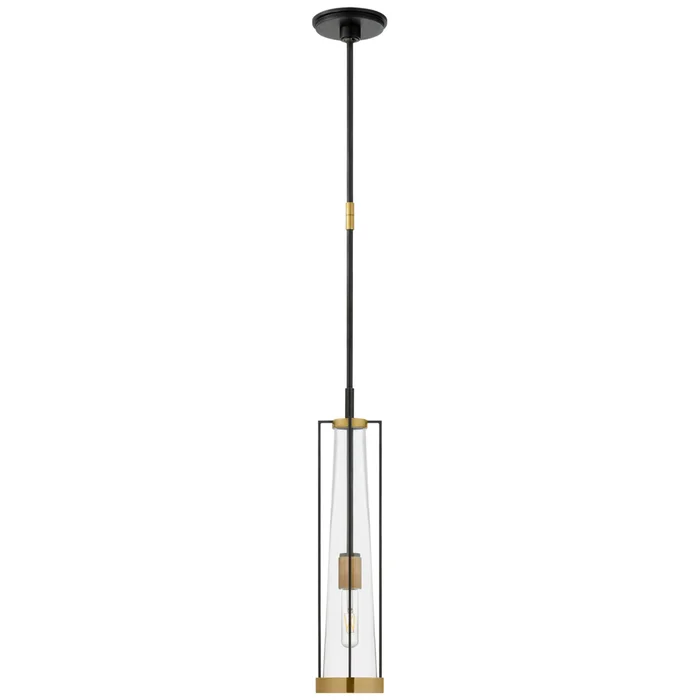 Thomas O’Brien Calix Tall Pendant in Bronze and Brass with Clear Glass Ceiling Light W5″
