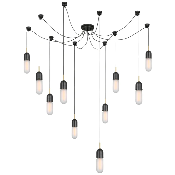 Thomas O’Brien Junio 10-Light Chandelier in Bronze and Brass with Frosted Glass Ceiling Light W9.5″ (Configurable)