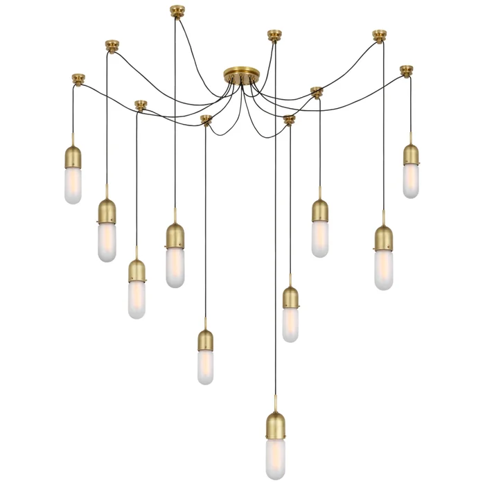 Thomas O’Brien Junio 10-Light Chandelier in Hand-Rubbed Antique Brass with Frosted Glass Ceiling Light W9.5″ (Configurable)