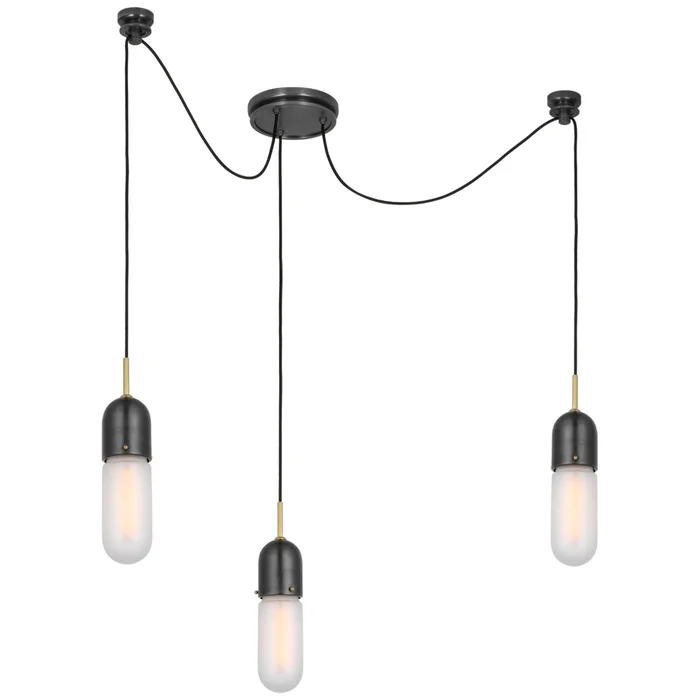 Thomas O’Brien Junio 3-Light Chandelier in Bronze and Brass with Frosted Glass Ceiling Light W8.75″ (Configurable)