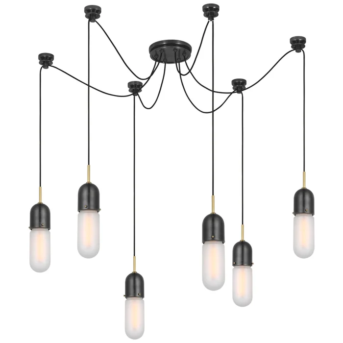 Thomas O’Brien Junio 6-Light Chandelier in Bronze and Brass with Frosted Glass Ceiling Light W9.5″ (Configurable)