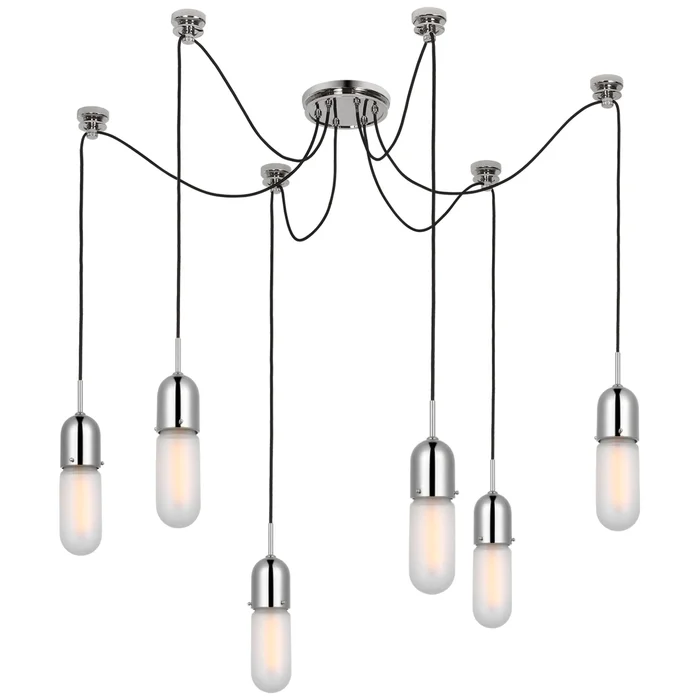 Thomas O’Brien Junio 6-Light Chandelier in Polished Nickel with Frosted Glass Ceiling Light W9.5″ (Configurable)