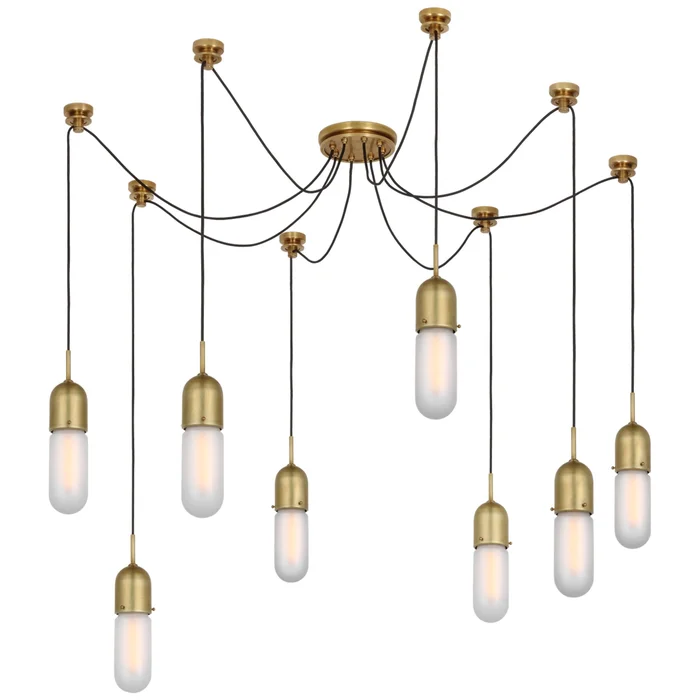 Thomas O’Brien Junio 8-Light Chandelier in Hand-Rubbed Antique Brass with Frosted Glass Ceiling Light W9.5″ (Configurable)