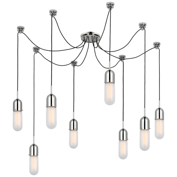 Thomas O’Brien Junio 8-Light Chandelier in Polished Nickel with Frosted Glass Ceiling Light W9.5″ (Configurable)