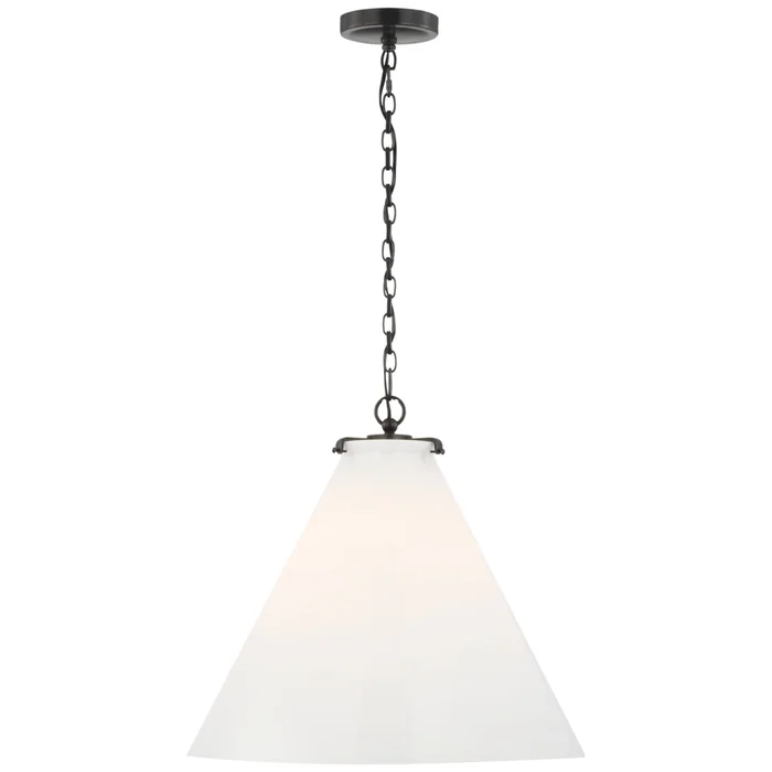 Thomas O’Brien Katie Large Conical Pendant in Bronze with White Glass Ceiling Light W20″ x H18.25″