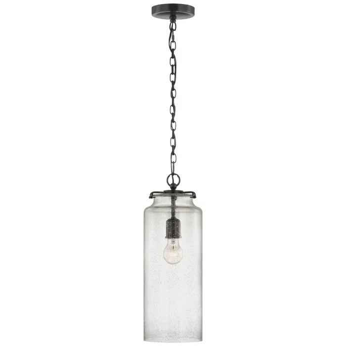 Thomas O’Brien Katie Large Cylinder Pendant in Bronze with Seeded Glass Ceiling Light W7″ x H19.5″
