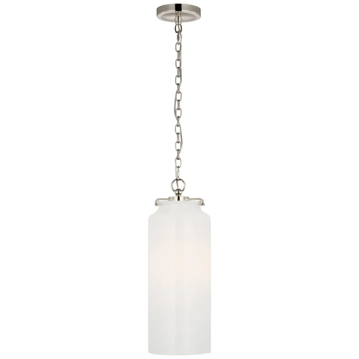 Thomas O’Brien Katie Large Cylinder Pendant in Polished Nickel with White Glass Ceiling Light W7″ x H19.5″