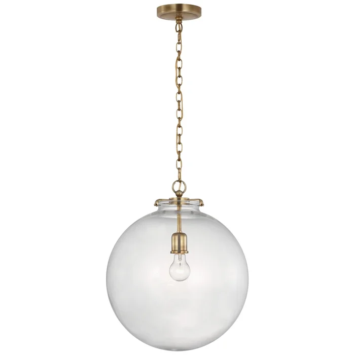 Thomas O’Brien Katie Large Globe Pendant in Hand-Rubbed Antique Brass with Clear Glass Ceiling Light W16″ x H19.25″