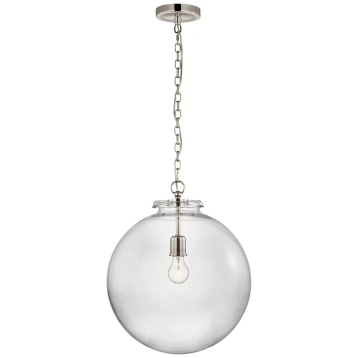 Thomas O’Brien Katie Large Globe Pendant in Polished Nickel with Clear Glass Ceiling Light W16″ x H19.25″