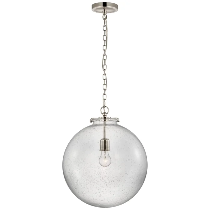 Thomas O’Brien Katie Large Globe Pendant in Polished Nickel with Seeded Glass Ceiling Light W16″ x H19.25″