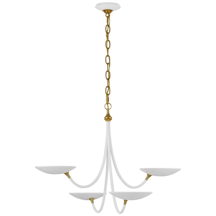 Thomas O’Brien Keira Medium Chandelier in Matte White and Hand-Rubbed Antique Brass Ceiling Light W29.75″ x H22″