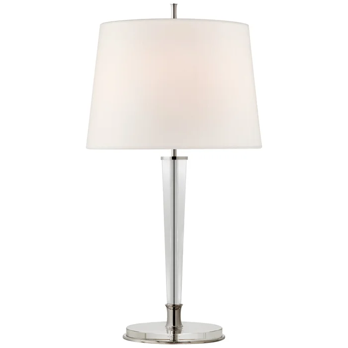 Thomas O’Brien Lyra Large Table Lamp in Polished Nickel and Crystal with Linen Shade W17″ x H31.5″