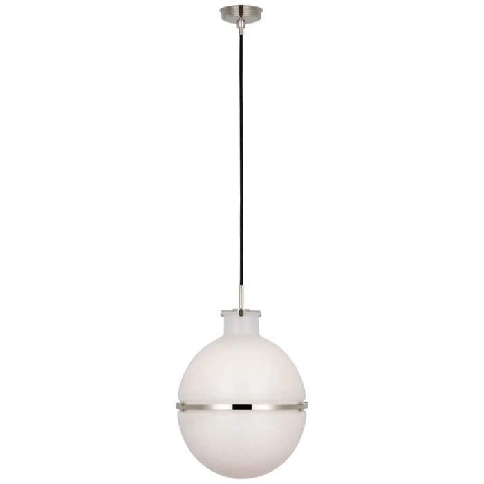 Thomas O’Brien Maxey 14″ Globe Pendant in Polished Nickel with White Glass Ceiling Light W13.5″