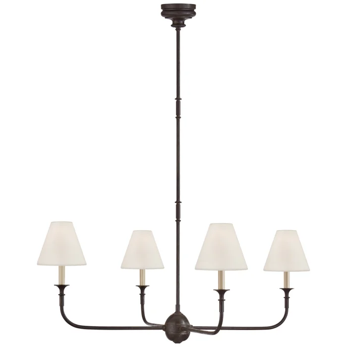 Thomas O’Brien Piaf Large Chandelier in Aged Iron and Ebonized Oak with Linen Shades Ceiling Light W39″