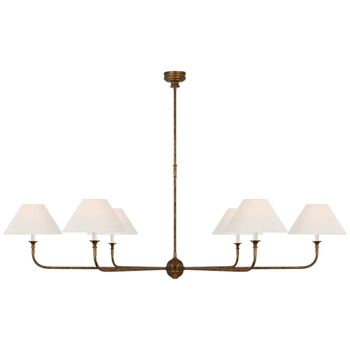 Thomas O’Brien Piaf Oversized Chandelier in Antique Gild with Linen Shades Ceiling Light W72″