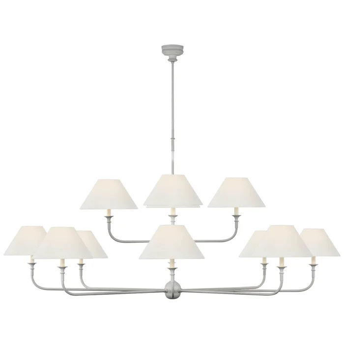 Thomas O’Brien Piaf Oversized Two Tier Chandelier in Plaster White with Linen Shades Ceiling Light W72″