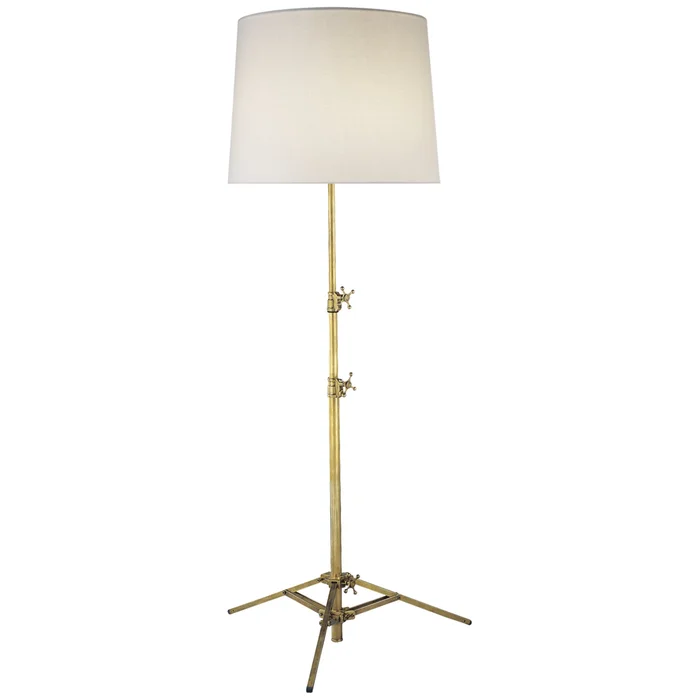 Thomas O’Brien Studio Floor Lamp in Hand-Rubbed Antique Brass with Linen Shade W28″ x H53.5″ – 83″