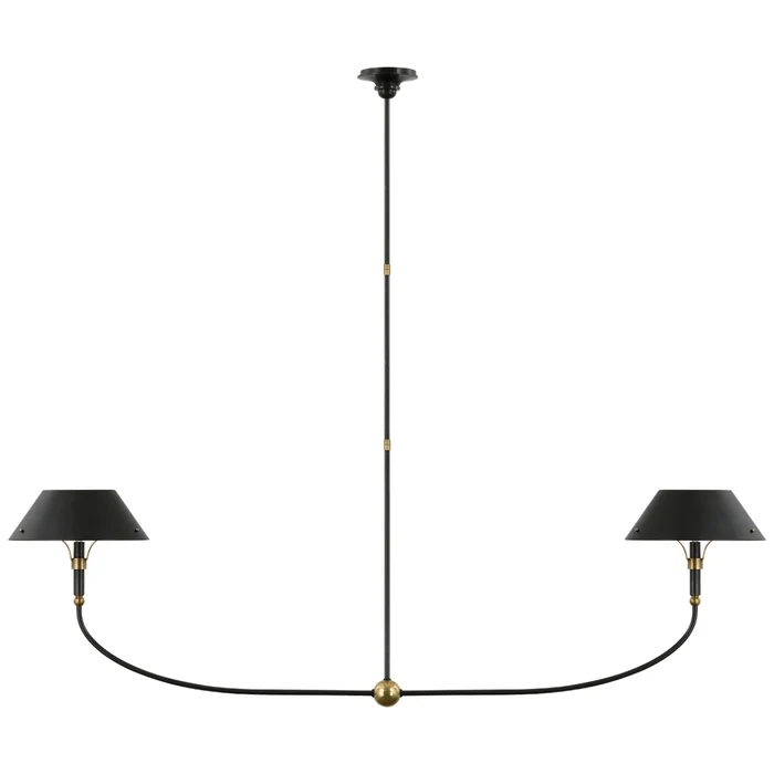Thomas O’Brien Turlington XL Linear Chandelier in Bronze and Hand-Rubbed Antique Brass with Bronze Shade Ceiling Light W68″ x 12.5″