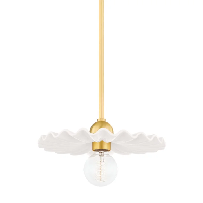 Tinsley 1-Light Pendant in Aged Brass/Ceramic Gloss Cream 6.75L x 11.75W x 6.25H
