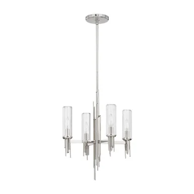 Torres Four Light Chandelier in Polished Nickel/Ribbed Glass (452|CH335418PNCR)