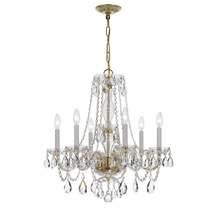 traditional crystal 6 light clear italian crystal polished brass chandelier
