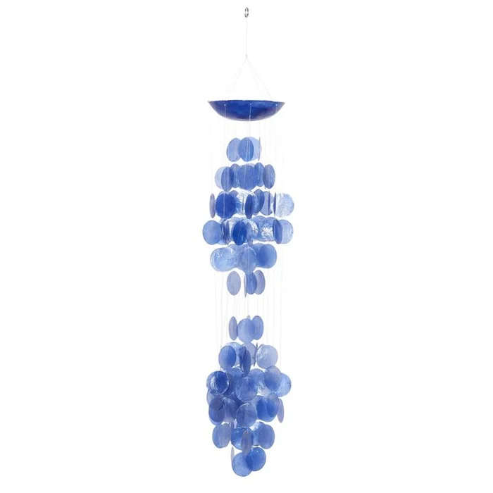 UMA Blue Capiz Shell Waterfall Indoor Outdoor Windchime, 5″ x 5″ x 27″ | 33119
