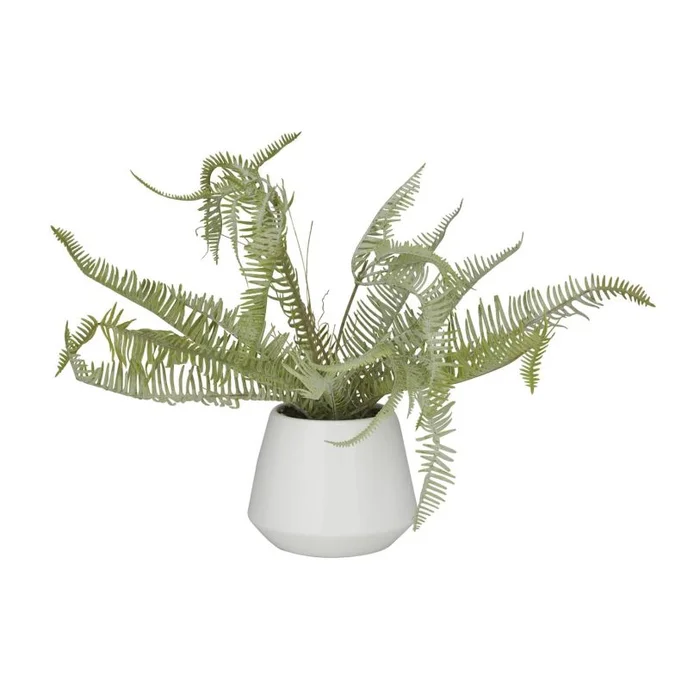 UMA Green Faux Foliage Fern Indoor Outdoor Artificial Plant with Realistic Leaves and White Ceramic Pot, 19″ x 12″ x 14″ | 64085